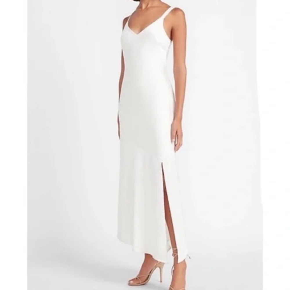 Express White Satin Maxi Slip Dress
